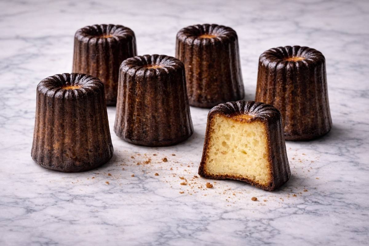 canelés de Bordeaux with caramelised crust and custardy centre